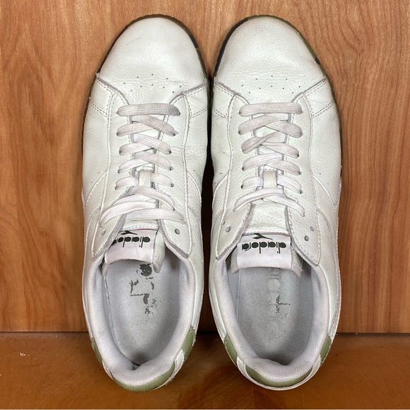Mens 9.5 Diadora Game L Low Waxed Sneakers Leather White Green SEF1586 - Picture 5 of 8